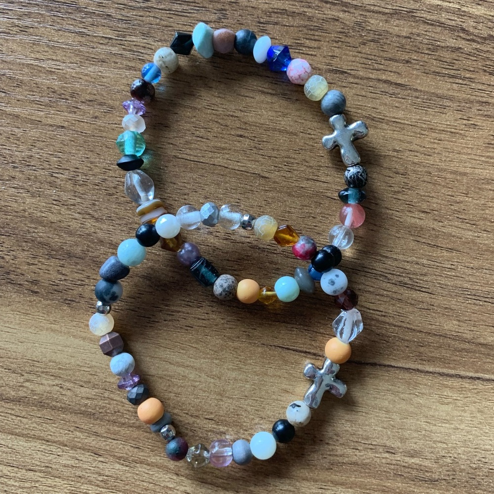 {Handmade} Colorful Beaded Bracelets with Cross Statement Beads